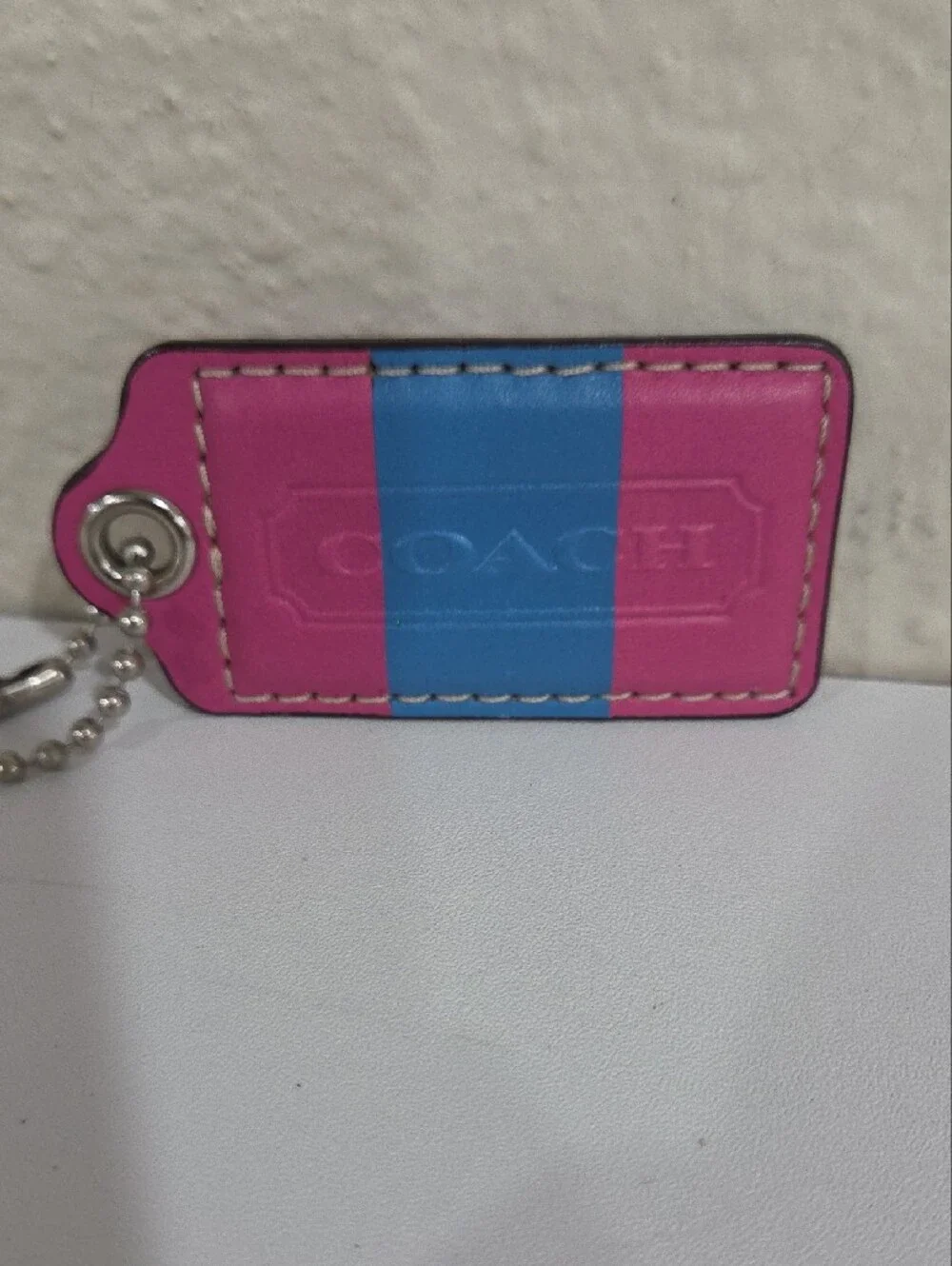 COACH Pink and Blue Leather Hang Tag Rare